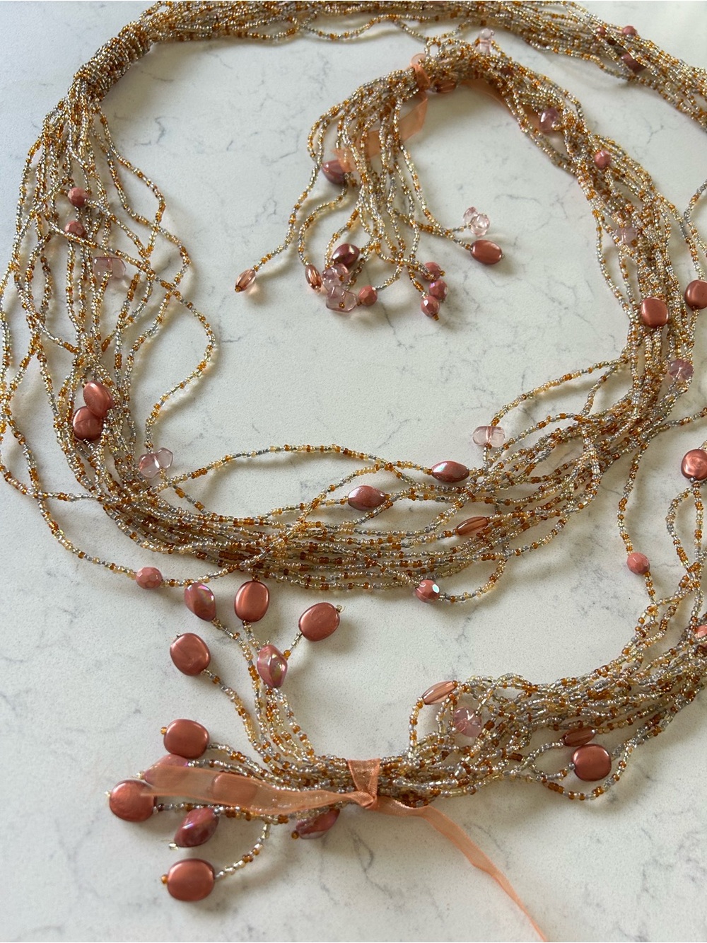Gorgeous Multi-Strand Pink Beaded Wrap Belt Scarf Statement Necklace